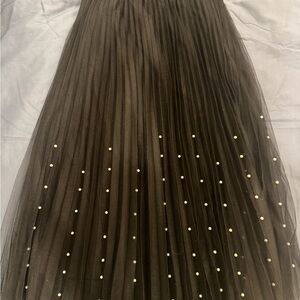 Ultra Pink Black Midi Skirt with Pearl Details